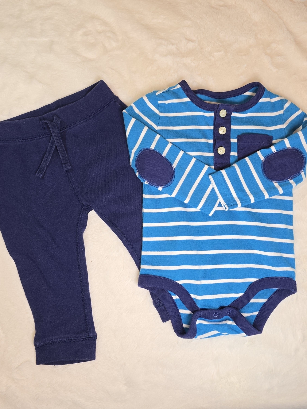GAP & Old Navy Oufit Blue & Navy Striped Long-Sleeve One-Piece with Navy Pants